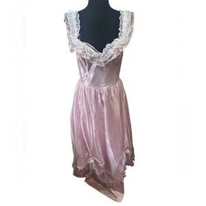 Gunne Sax Vintage 80's Bo Peep Pink Satin Southern Belle Prom Dress Size 11